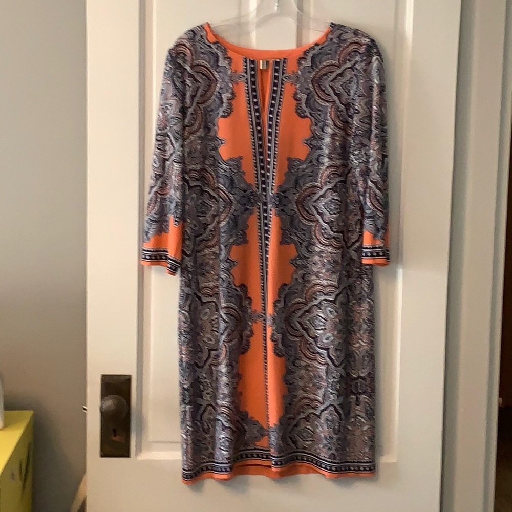 Coral and blue dress